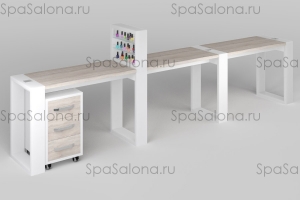 Маникюрный стол с подставкой для лаков и тумбой &quot;Matrix&quot; трехместный